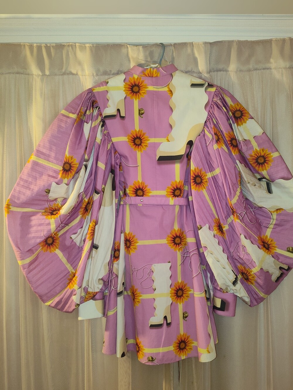 ICONIC PINK PLEATED VOLUMINOUS COTTON SLEEVE MINI DRESS FROM LOEWE SP2021 SZ36IT - Picture 4 of 12